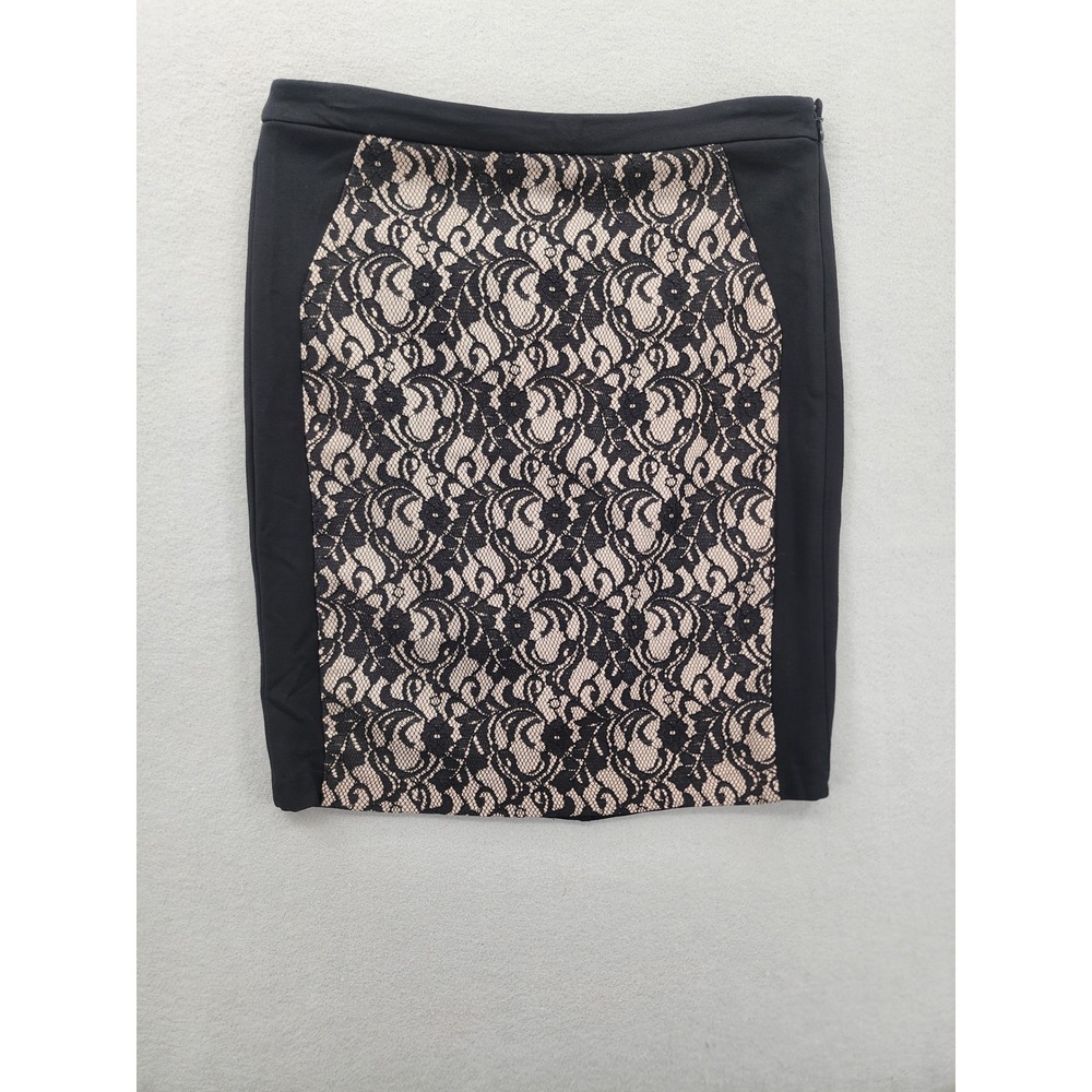The Limited Black Lace Panel Pencil Skirt Size 8 Professional Workwear Chic 80s